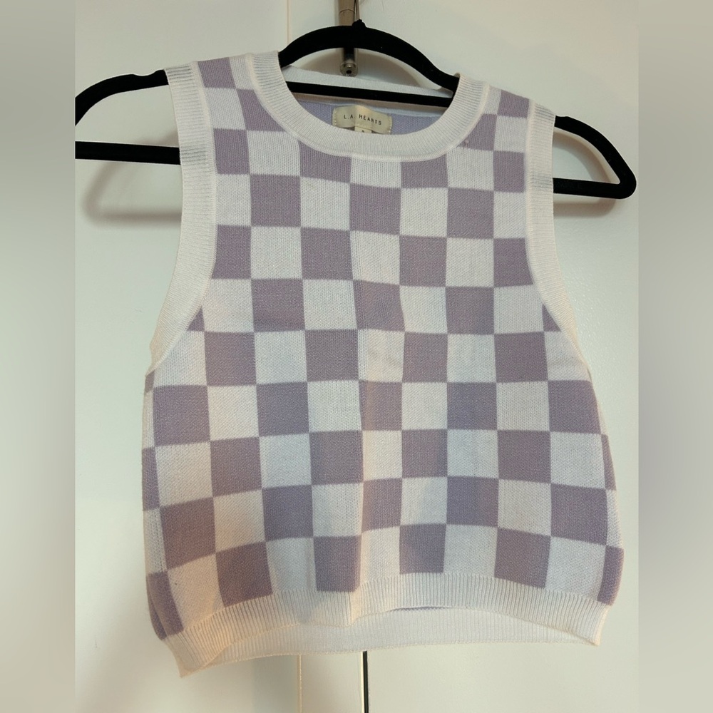 NWT L.A. Hearts purple and white checked sweater tank/vest
